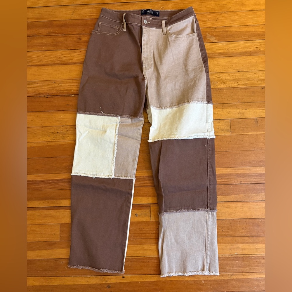 Hollister Women’s Patchwork Jeans in Brown and Cream